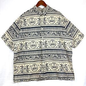 Vintage J Peterman‎ Co XL Handmade Batik Shirt Aztec Reverse Print Summer Resort